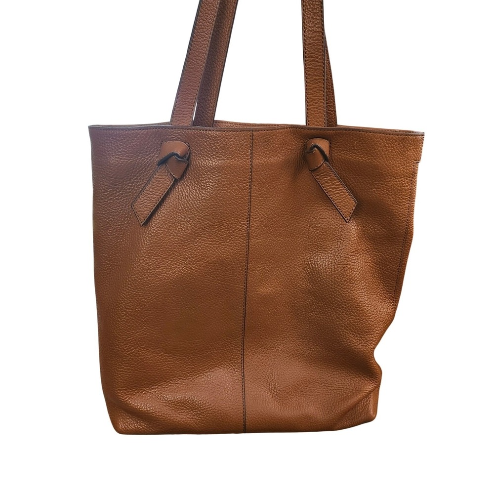 Banana Republic Pebbled Leather Tote Bag Cognac Brown Zip Top Shoulder Bag